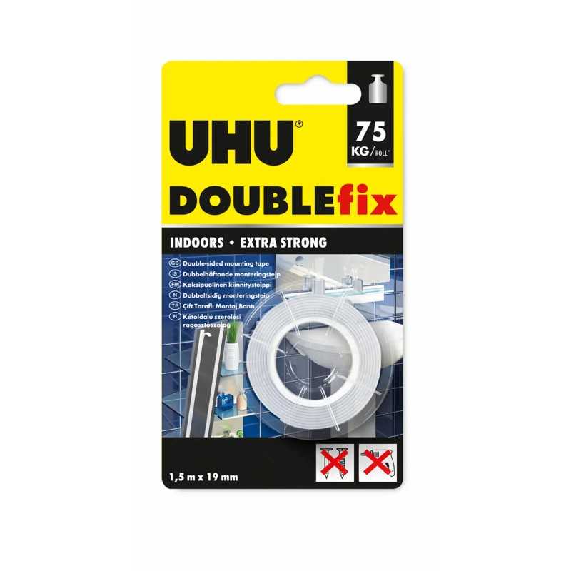 Banda dubluadeziva fata-verso UHU Double Fix 19mm x 1.5m alba U46855 Banda dubluadeziva fata-verso UHU Double Fix 19mm x 1.5m alba U46855