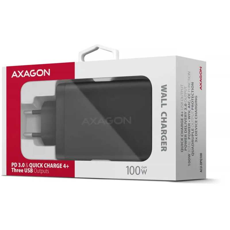 Incarcator Retea Axagon Acu Dpq100 Gan Pd30 Qc4 1x Usb A 30w 1x Usb C 100w 1x Usb C 65w Negru Acu Dpq100