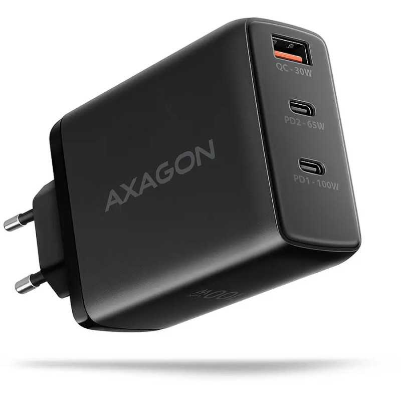 Incarcator retea AXAGON ACU-DPQ100 GaN PD3.0 QC4 1x USB-A 30W + 1x USB-C 100W + 1x USB-C 65W negru ACU-DPQ100
