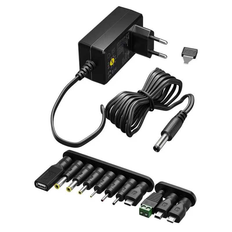 Alimentator Universal 3-12V 18W 1.5A /11 adaptoare /USB-C /USB-A /Micro-USB /Mini-USB /Terminale cu Surub 64569 Goobay