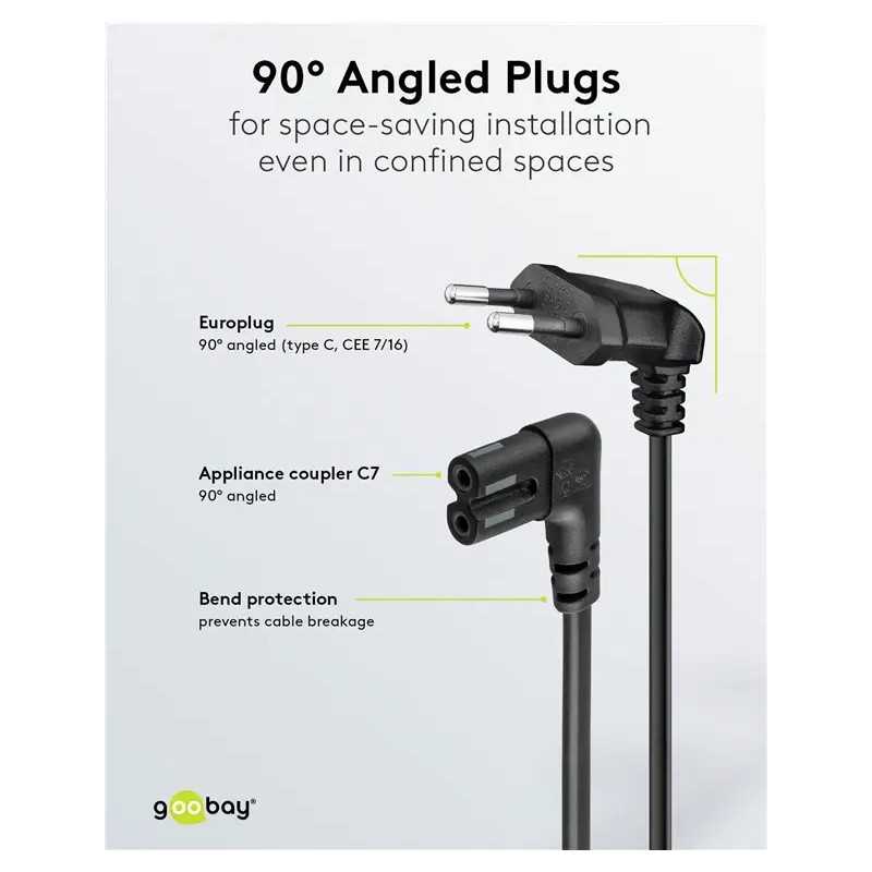 Cablu 90 Grade 3m Cu Priza Europeana C7 2 Pin Pentru Boxe Sonos Playstation 3 4 5 Xbox One One X Negru 73020 Goobay