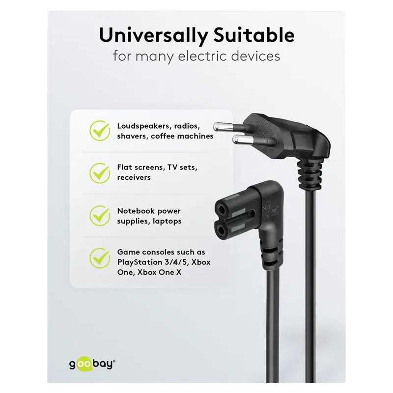 Cablu 90 Grade 3m Cu Priza Europeana C7 2 Pin Pentru Boxe Sonos Playstation 3 4 5 Xbox One One X Negru 73020 Goobay