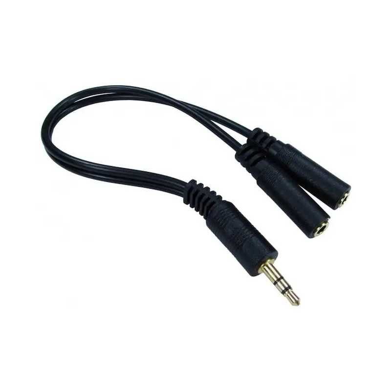 Cablu adaptor 25cm spliter 2x JACK 3.5 mm stereo mama - JACK 3.5 mm stereo tata negru