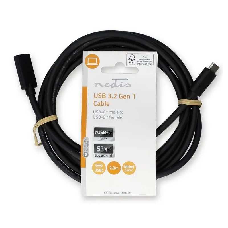 Cablu Prelungitor Usb C Tata V32 Usb C Mama V32 2m 4k 60hz 60w Negru Nedis Ccgl64010bk20