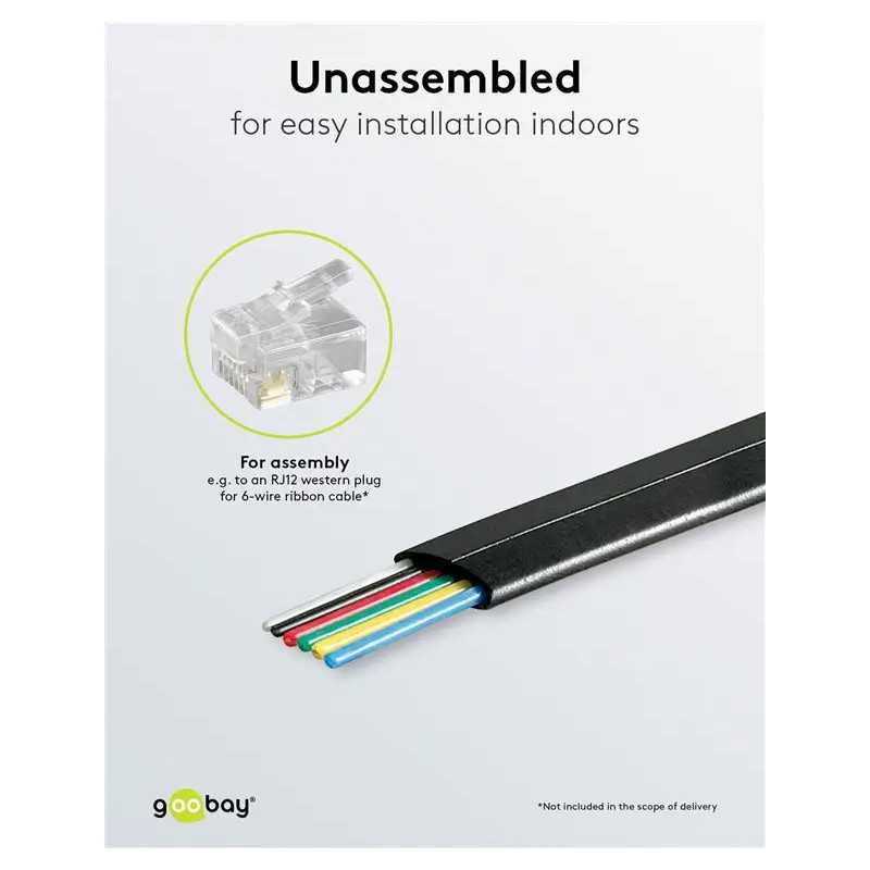 Cablu Telefonic Plat 6 Fire Negru Awg 30 Cupru Vanzare La Metru Liniar 50254 Goobay