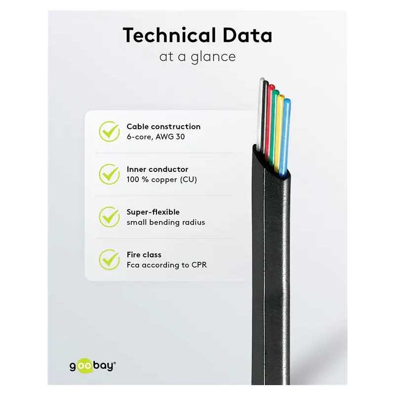 Cablu Telefonic Plat 6 Fire Negru Awg 30 Cupru Vanzare La Metru Liniar 50254 Goobay