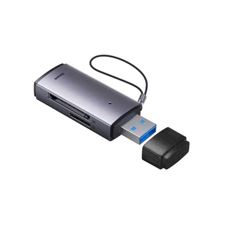 CARD READER extern Baseus Lite WKQX060013 USB 3.0 citeste /scrie SD /microSD 480Mbps maxim 512GB metalic gri