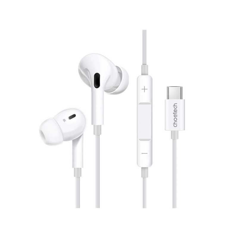 Casti In-Ear cu fir Choetech OC-A011-WH USB-C microfon reglare volum silicon alb