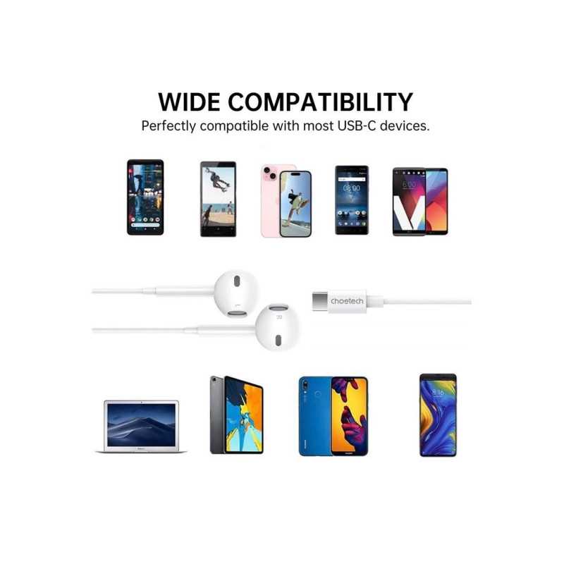 Casti In Ear Cu Fir Choetech Oc A012 Wh Usb C Microfon Reglare Volum Alb Earphone Oca012 Cho