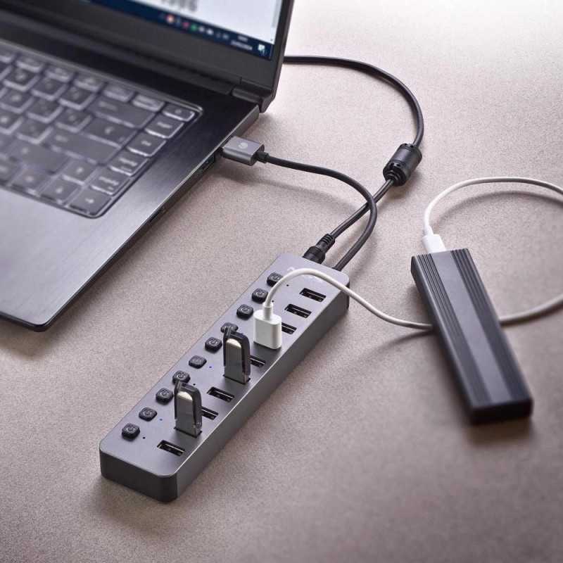 Hub Usb 30 Ngs Ihub10 Cu 10 Porturi Si Alimentator Inclus