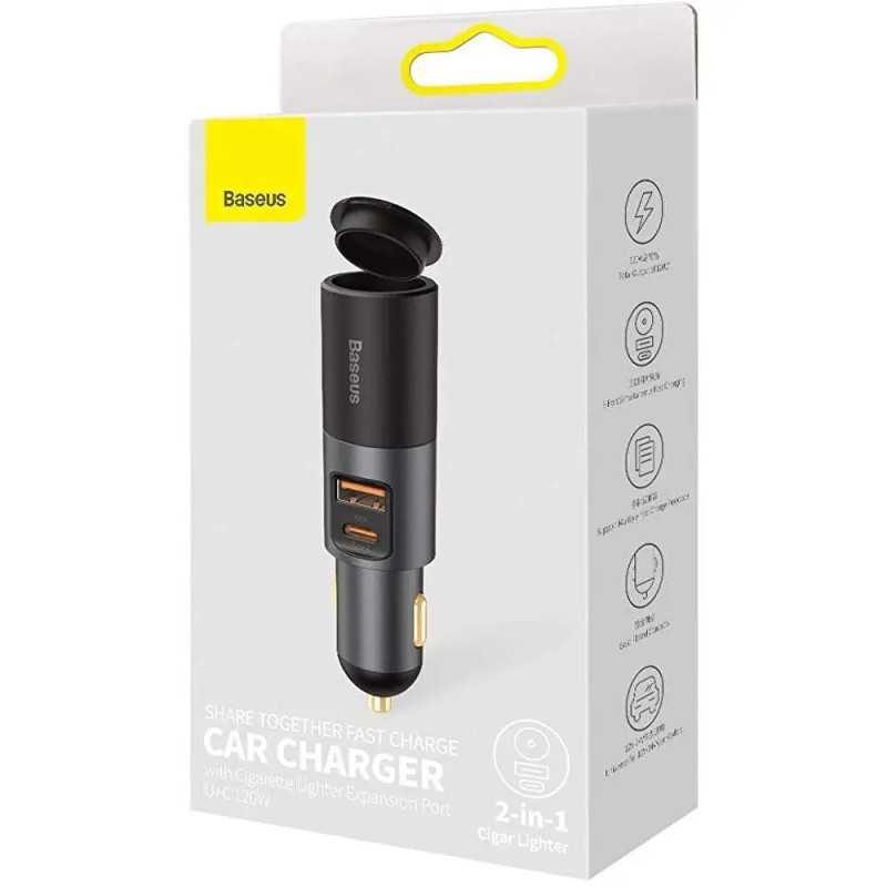 Incarcator Auto Baseus Share Together Ccbt C0g 1x Usb A Output 5v 3a 1x Usb Type C Max 5v 3a 1x Bricheta Auto 60w Total 120w Gri