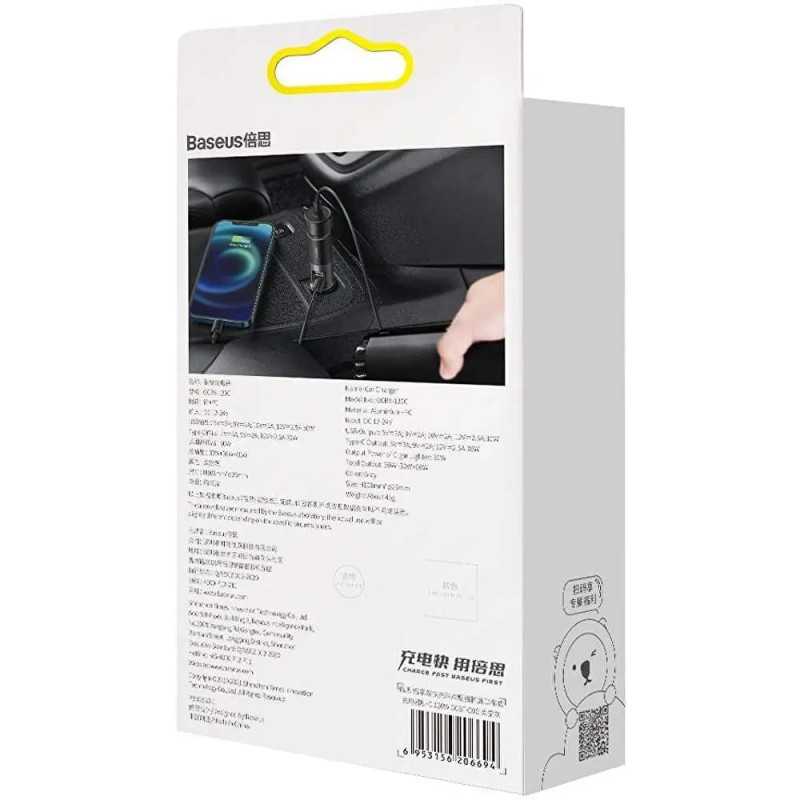 Incarcator Auto Baseus Share Together Ccbt C0g 1x Usb A Output 5v 3a 1x Usb Type C Max 5v 3a 1x Bricheta Auto 60w Total 120w Gri