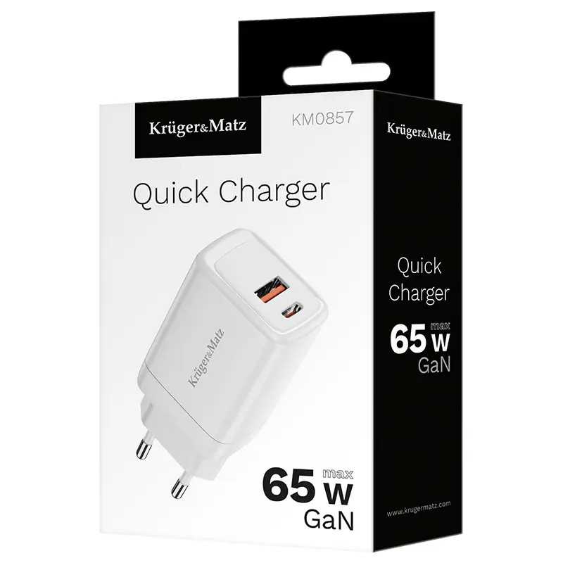 Incarcator Retea Gan Krugermatz Km0857 65w Cu Usb C Power Delivery Si Usb A Quick Charge