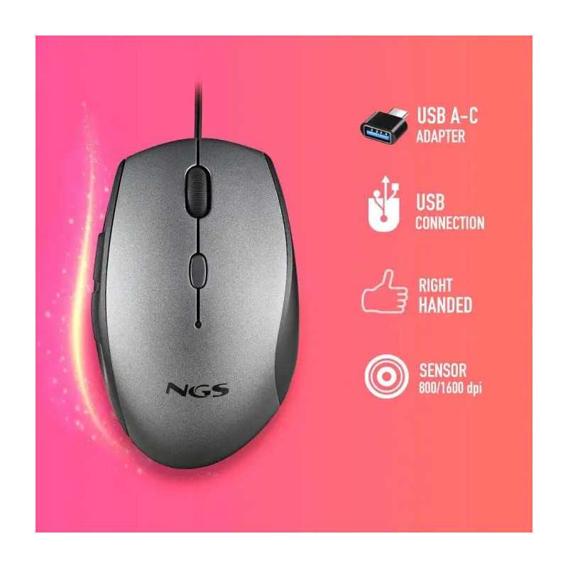 Mouse Optic Cu Fir Ngs Moth Gray 1600dpi Silent Click Adaptor Usb C Gri