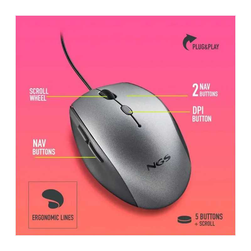 Mouse Optic Cu Fir Ngs Moth Gray 1600dpi Silent Click Adaptor Usb C Gri