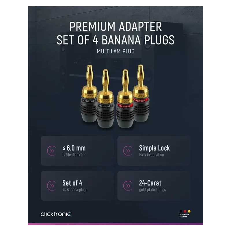 Set 4 Mufe Banana 4mm Premium Clicktronic Conexiuni Audio De Inalta Calitate Pentru Cablu 60mm2 52546
