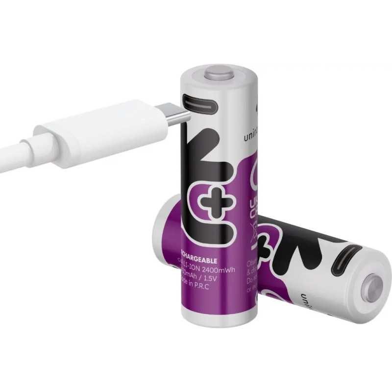 Set Acumulatori Uniross Aa R6 Li Ion 14500 15v 1400mah Cu Incarcare Usb C 4buc