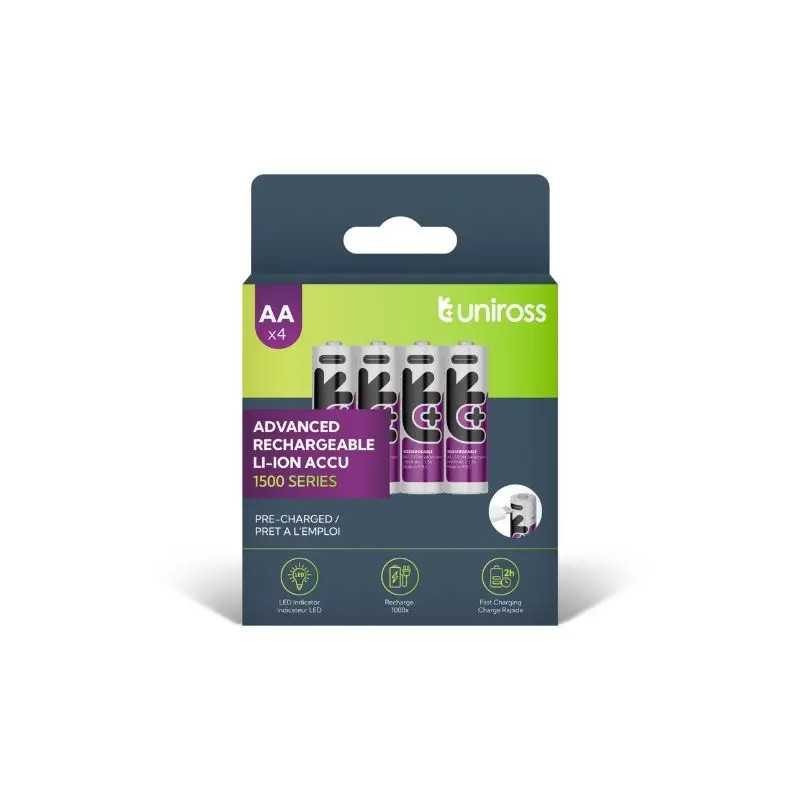 Set acumulatori Uniross AA R6 Li-ion 14500 1.5V 1400mAh cu incarcare USB-C 4buc