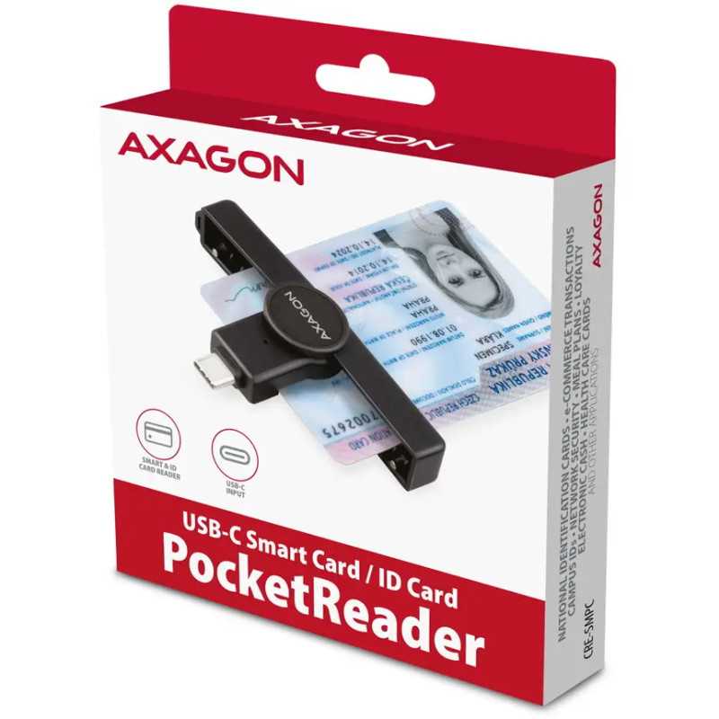 Smart Card PocketReader AXAGON CRE-SMPC USB-C 1 Smart Card Pocketreader Axagon Cre Smpc Usb C