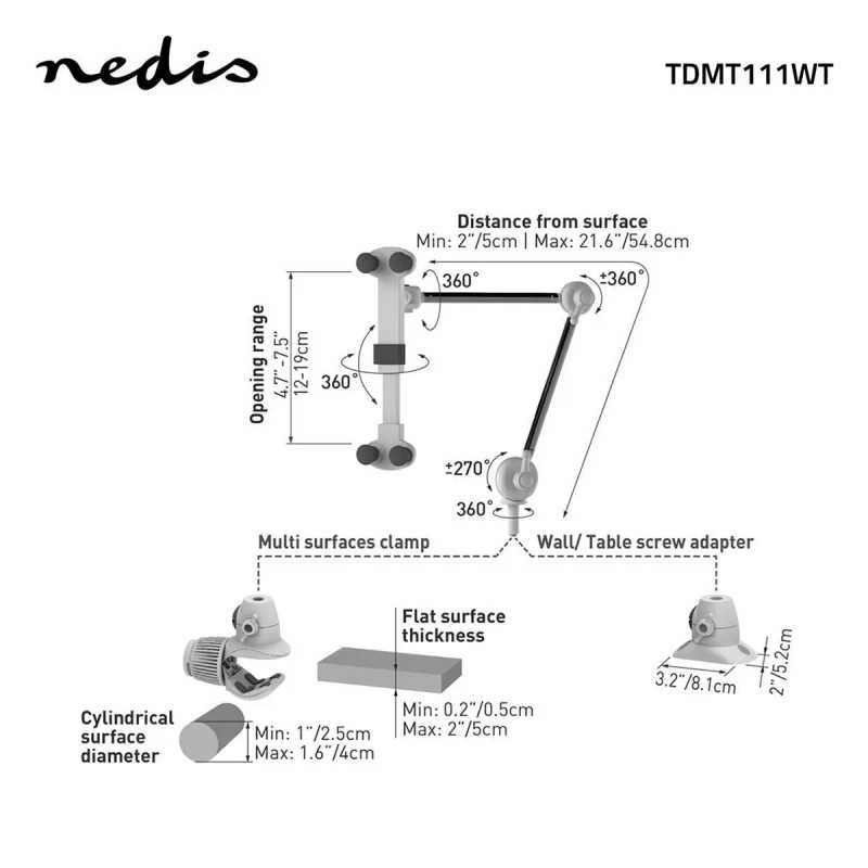 Suport Nedis Tdmt111wt Pentru Tableta Si Smartphone 4 12 Rotire 360 Brat Pliabil
