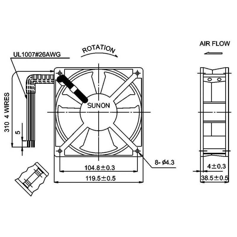 Ventilator Ac Axial 115 230vac 120x120x38mm 195m3 H Sunon Sf1212adblgn Sf1212ad
