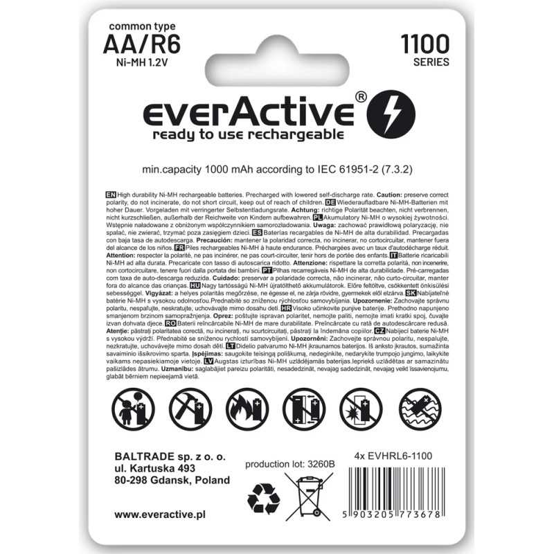 Acumulatori Ni Mh Aa R6 1100mah 4buc Everactive 4x Evbhrl6 1100