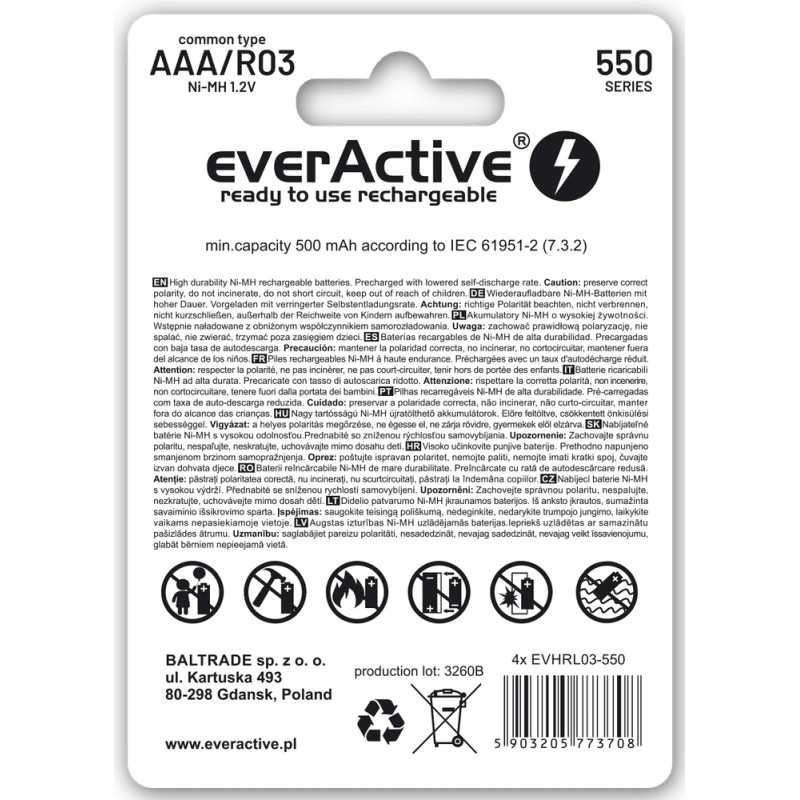 Acumulatori Ni Mh Aaa R03 550mah 4buc Everactive 4x Evbhrl03 550