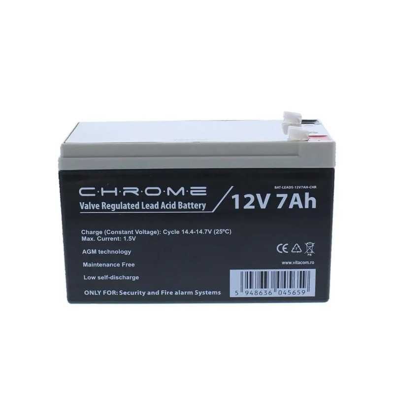 Acumulator plumb acid 12V 7Ah Chrome security terminal T1/F1 BAT-LEADS-12V7AH-CHR