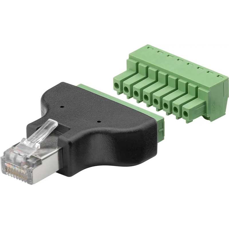 Adaptor bloc terminal cu 8 pini tip regleta surub la RJ45 tata 8P8C Goobay 76736