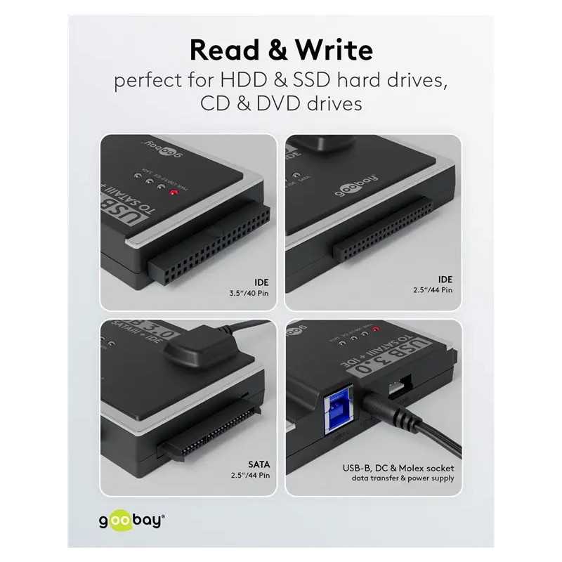 Adaptor De Hard Disk Usb 30 Pentru Ide Si Sata 25 35 Inchi Goobay 72013
