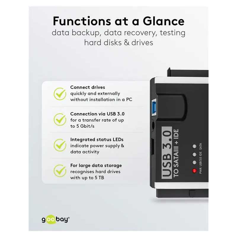 Adaptor De Hard Disk Usb 30 Pentru Ide Si Sata 25 35 Inchi Goobay 72013