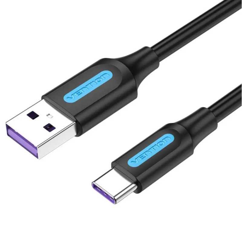Cablu USB 2.0 USB A - USB C 3m 5A dublu ecranat negru 480Mbps VENTION CORBI