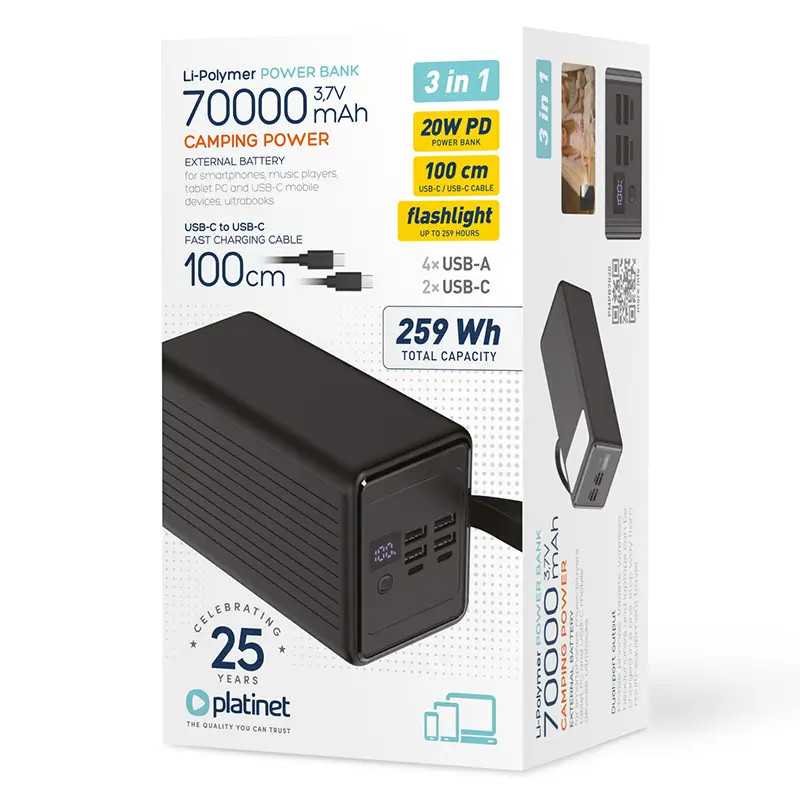 Power Bank 70000mah Pd 20w 4x Usb A 2x Usb C Platinet Pmpb7020