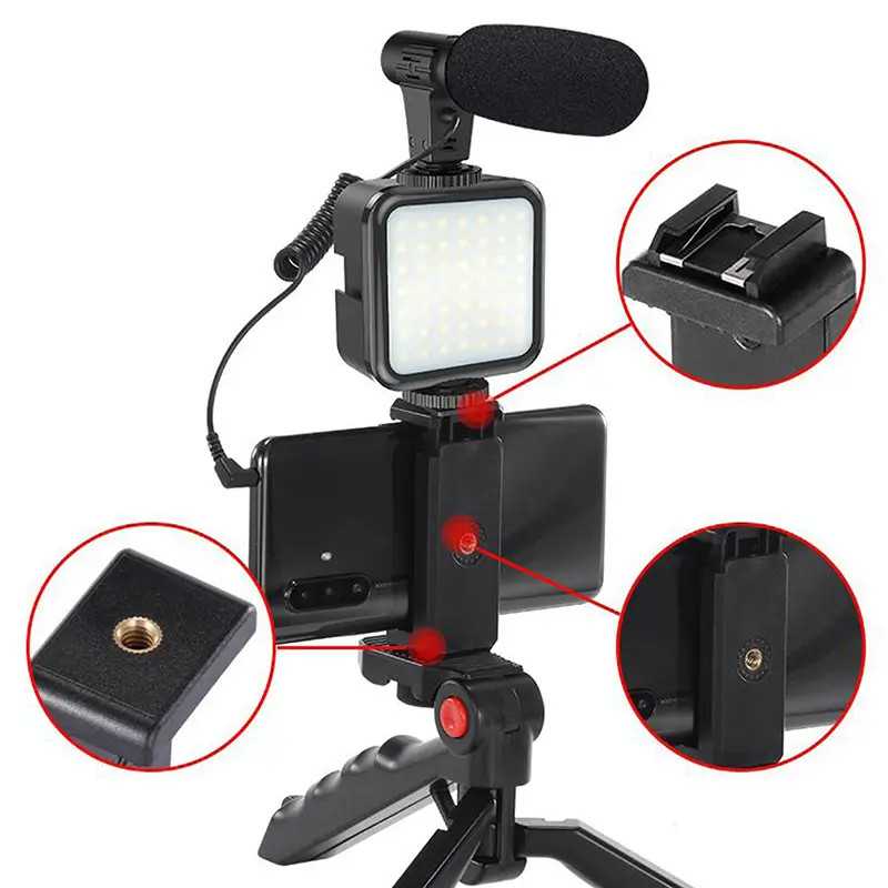 Set Vlogging 4 In 1 Platinet Pmvg4in1 Microfon Lumina Video Led Suport Smartphone Trepied