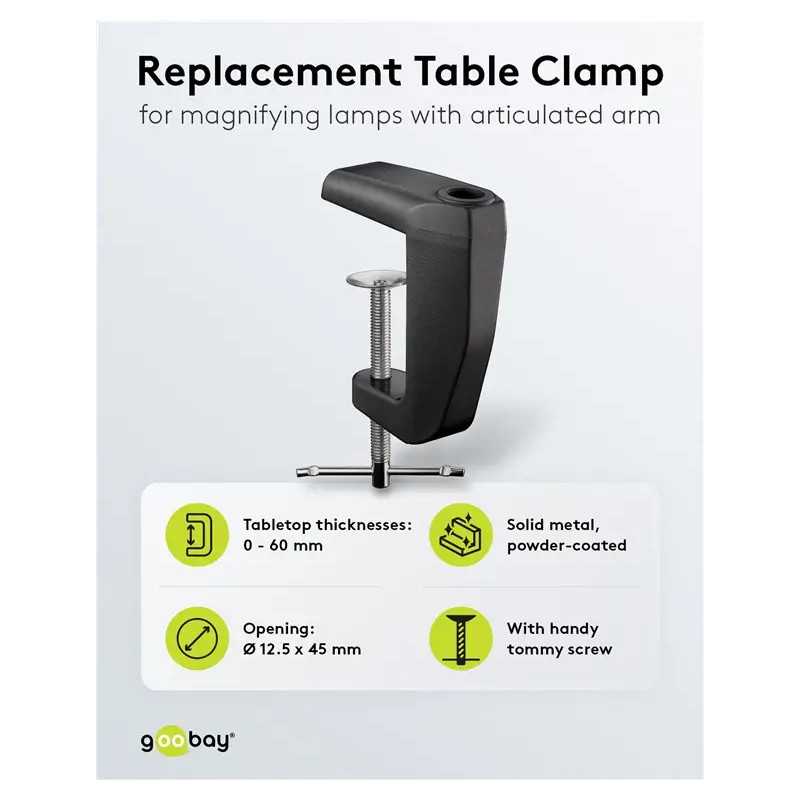 Suport Prindere Birou Negru Rezerva Pentru Lampa De Lucru Pentru Cod 65575 64986 64988 64990 Goobay 64987