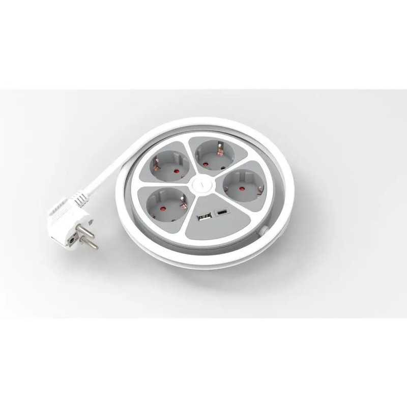 Prelungitor 4 prize 1x USB-A + 1x USB-C 20W cablu 3x1.5mmp 1.4m 3500W alb Technik TPR4W+USB EXTS-4S1.4M/USBC2-THK