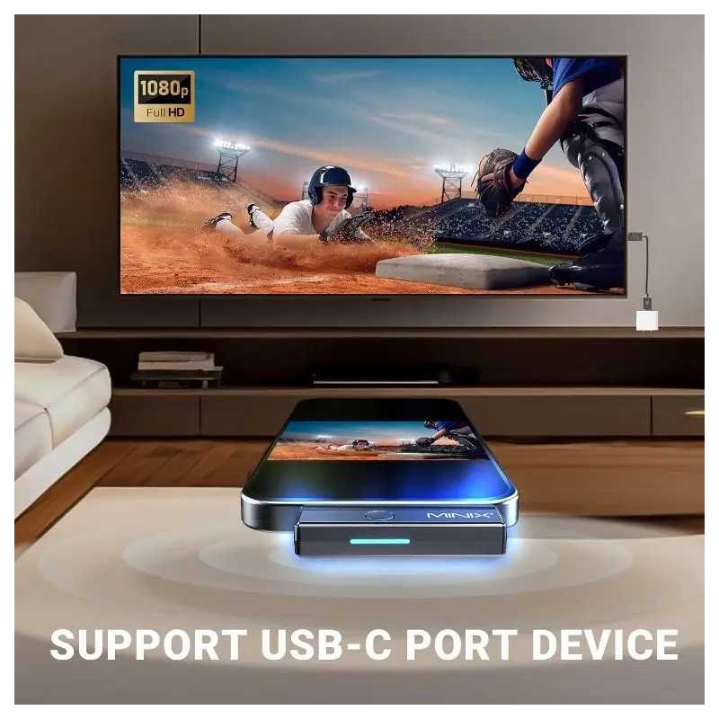 Transmitator Si Receptor Hdmi Wireless Minix C1 Plus Full Hd 1080p Usb C Max 50m Negru Rec Hdmi C1p Mnx