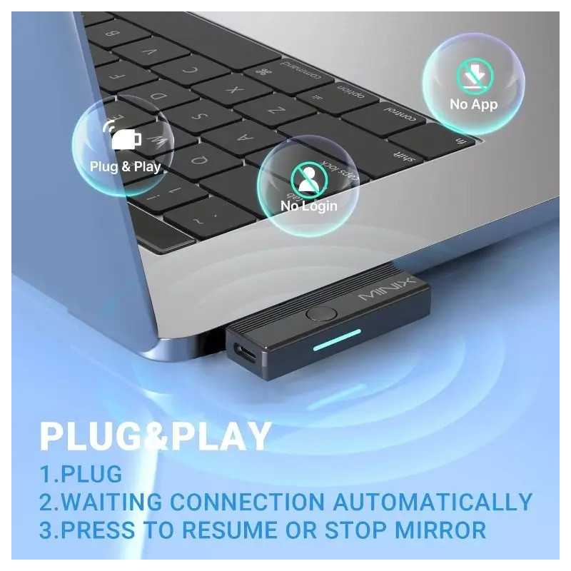 Transmitator Si Receptor Hdmi Wireless Minix C1 Plus Full Hd 1080p Usb C Max 50m Negru Rec Hdmi C1p Mnx