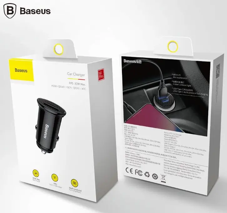 Incarcator Bricheta Auto 30w Baseus Ccall Ys01 Circular Plastic Pps 1x Usb 45v 5a 1x Usb Type C 5v 3a Negru