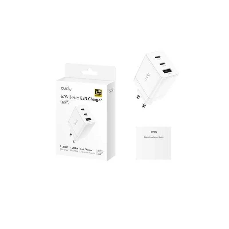 Incarcator Retea Cudy Ch67 2x Usb C Pd Ch67eu V10 1x Qc 18w Gan Alb