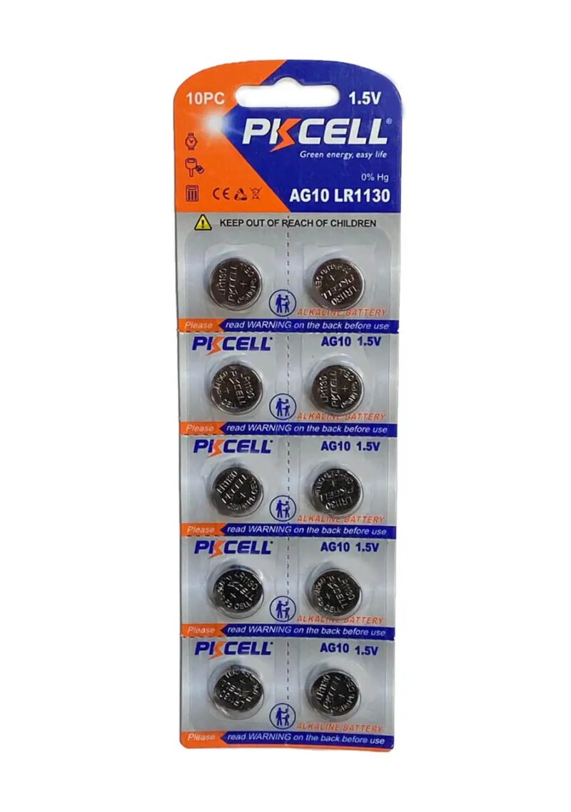 Set 10 baterii alkaline PKCELL AG10 LR1130 1.5V (612)