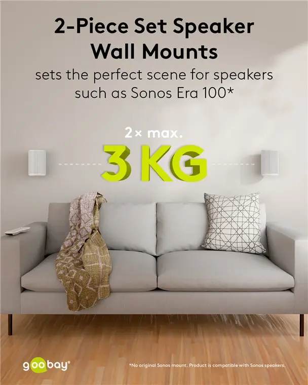 Set Suporti De Perete Pentru Difuzor Alb Modern Era 1 Flex Compatibil Sonos Era 100 71982 Goobay