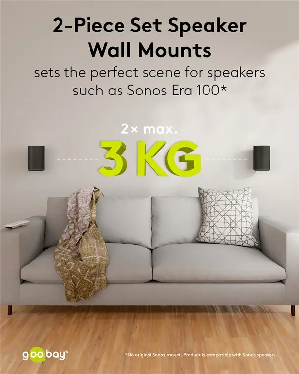 Set Suporti De Perete Pentru Difuzor Negru Modern Era 1 Flex Compatibil Sonos Era 100 71025 Goobay