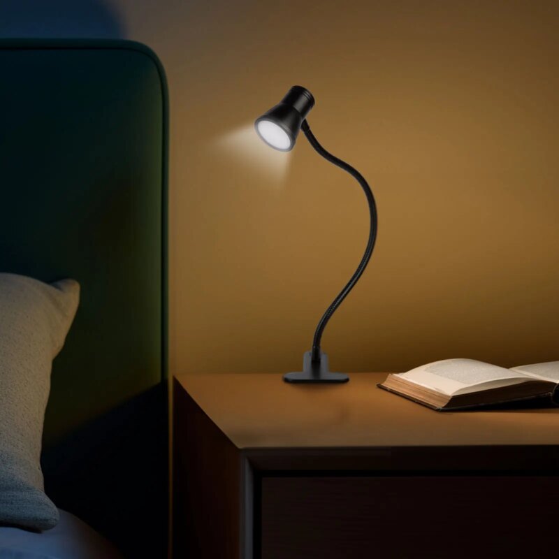 Lampa LED de birou flexibila cu clema/ USB/ 500lm reglaj intensitate si temperatura de culoare/ negru Phenom 20258