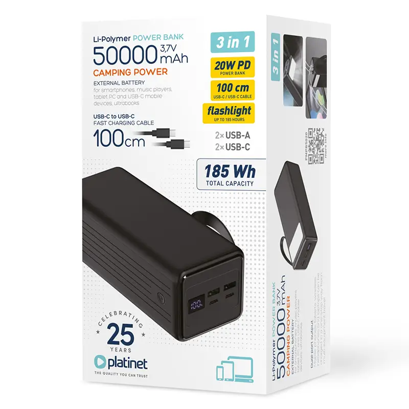 Power Bank 50000mah Pd 20w 2x Usb A 2x Usb C Platinet Pmpb5020