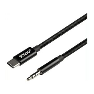 Cablu Usb C Tata La Jack 3.5 Mm Tata 1m Negru Textil Savio Cl 187