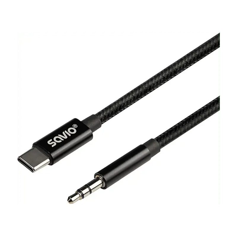 Cablu Usb C Tata La Jack 3.5 Mm Tata 1m Negru Textil Savio Cl 187