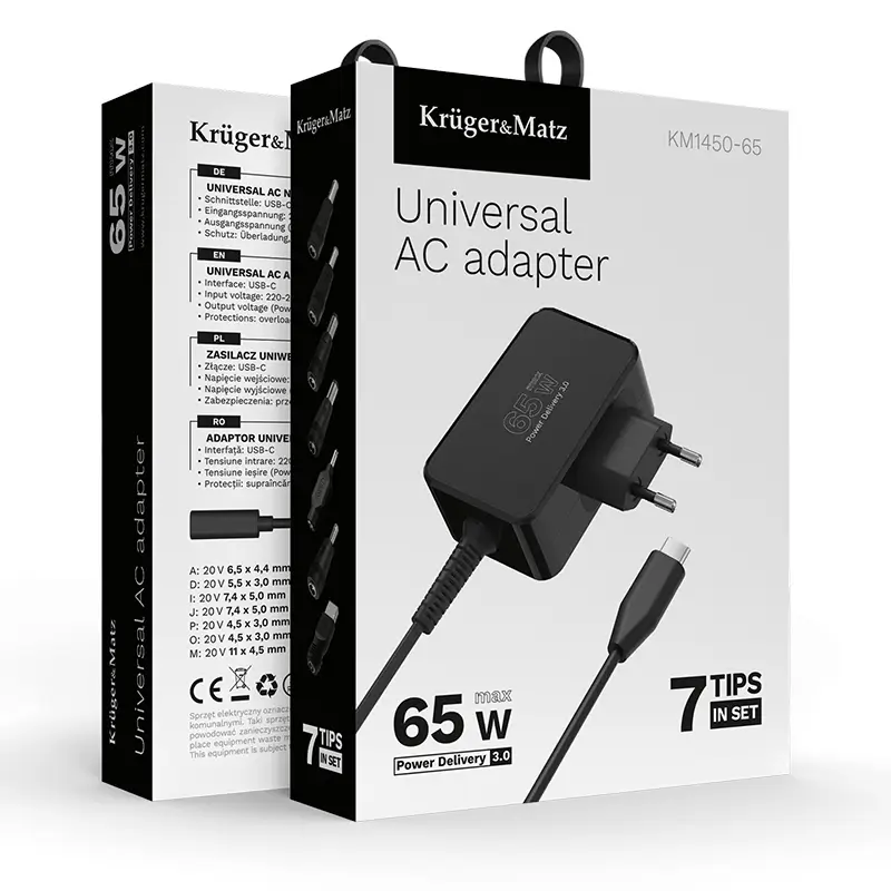 Alimentator Universal 65w Pd Usb C 7 Adaptoare Krugermatz Km1450 65