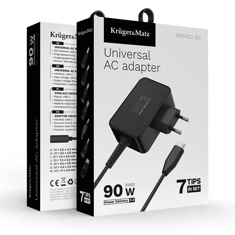 Alimentator Universal 90w Pd Usb C 7 Adaptoare Krugermatz Km1450 90
