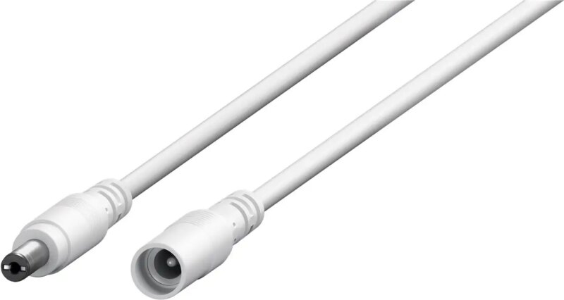 Cablu prelungitor DC 5.5/2.1 mufa - DC 5.5/2.1 soclu 10m 5A 2x0.5mm2 cupru drept alb Goobay 76677